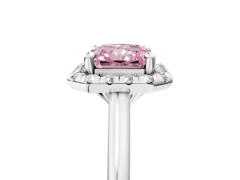 White gold Fancy Pink Radiant Cut Halo Round Diamond Solitaire Engagement Ring with Pave Band and Four-Prong Setting_29