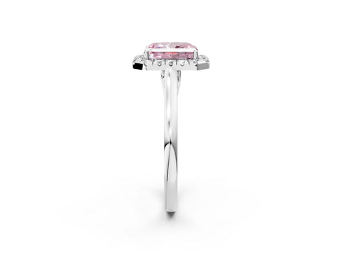 White gold Fancy Pink Radiant Cut Halo Round Diamond Solitaire Ring with Pavé Band and Four-Prong Setting_2