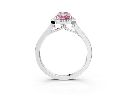 White gold Fancy Pink Radiant Cut Halo Round Diamond Solitaire Ring with Pavé Band and Four-Prong Setting_3