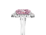 White gold Fancy Pink Radiant Cut Halo Round Diamond Solitaire Ring with Pavé Band and Four-Prong Setting_5
