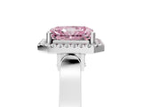 White gold Fancy Pink Radiant Cut Halo Round Diamond Twist Band with Four-Prong Setting_17