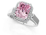 White gold Fancy Pink Radiant Cut Halo Round Diamond Twist Band with Four-Prong Setting_25