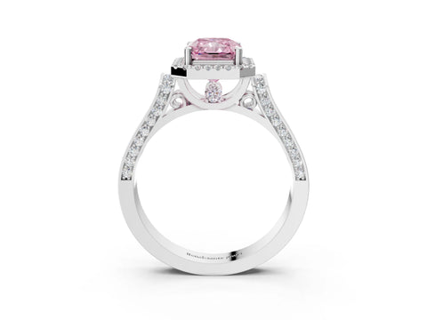 White gold Fancy Pink Radiant Cut Halo Round Diamond Twist Band with Four-Prong Setting_27
