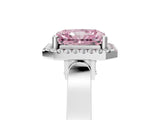 White gold Fancy Pink Radiant Cut Halo Round Diamond Twist Band with Four-Prong Setting_29