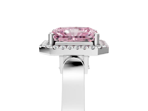 White gold Fancy Pink Radiant Cut Halo Round Diamond Twist Band with Four-Prong Setting_29