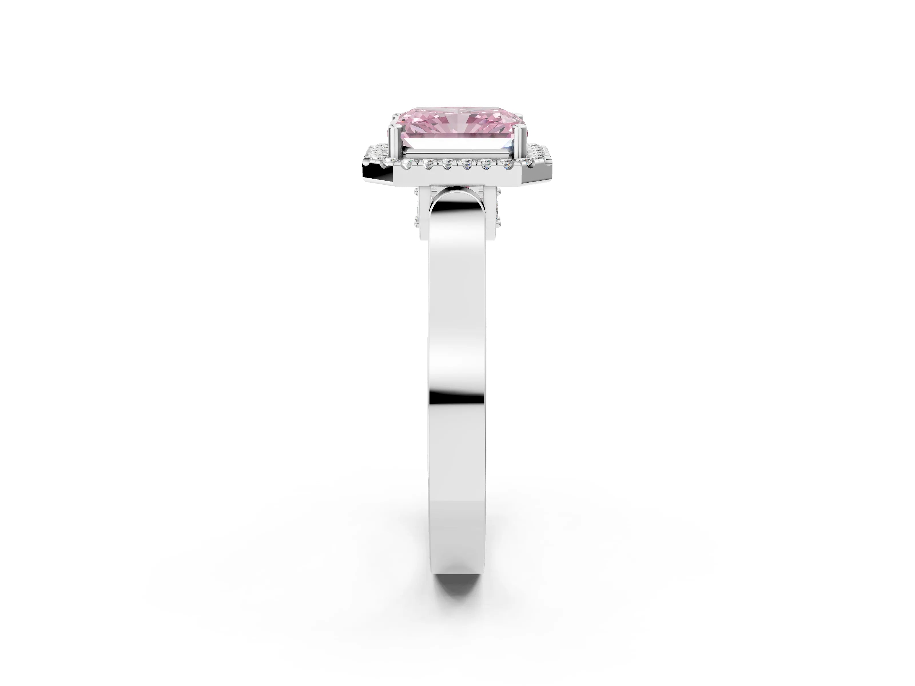 White gold Fancy Pink Radiant Cut Halo Round Diamond Twist Band with Four-Prong Setting_2