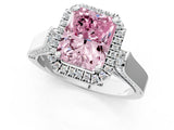 White gold Fancy Pink Radiant Cut Halo Round Diamond Twist Band with Four-Prong Setting_31