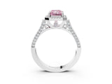 White gold Fancy Pink Radiant Cut Halo Round Diamond Twist Band with Four-Prong Setting_33