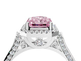 White gold Fancy Pink Radiant Cut Halo Round Diamond Twist Band with Four-Prong Setting_34