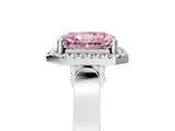 White gold Fancy Pink Radiant Cut Halo Round Diamond Twist Band with Four-Prong Setting_35