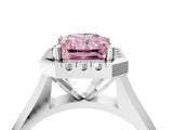 White gold Fancy Pink Radiant  Cut Halo Solitaire Engagement Ring with Square Band and Four-Prong Setting_224
