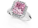 White gold Fancy Pink Radiant  Cut Halo Solitaire Engagement Ring with Square Band and Four-Prong Setting_227