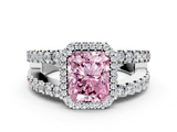 White gold Fancy Pink Radiant  Cut Halo Split Shank Diamond Ring with Four-Prong Setting_45