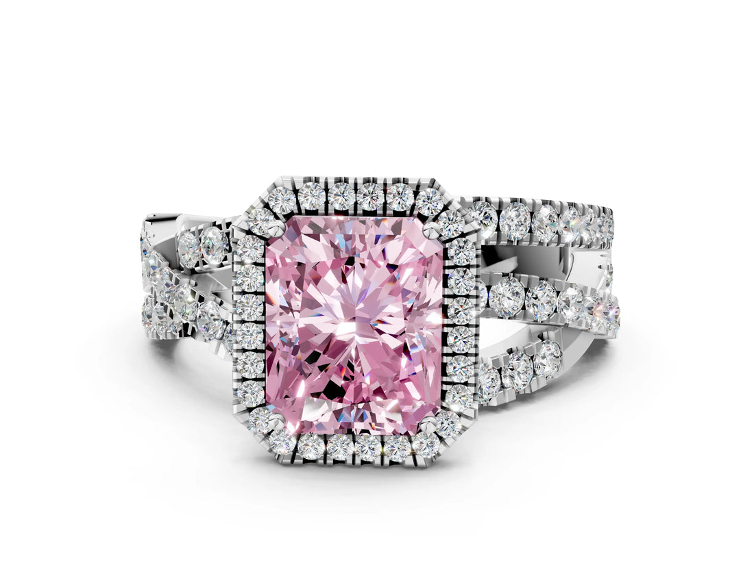 White gold Fancy Pink Radiant  Cut Halo Split Shank Prong Setting Ring_38