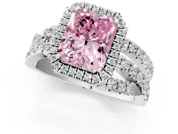 White Gold Radiant Cut Halo Twist Engagement Ring Setting for Fancy Pink Center