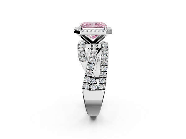 Platinum Fancy Pink Radiant  Cut Halo Split Shank Prong Setting Ring