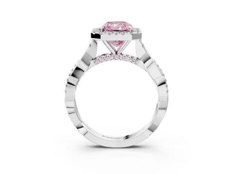 White gold Fancy Pink Radiant Cut Halo Twist Band with Four-Prong Setting_27