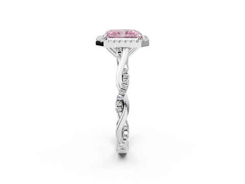 White gold Fancy Pink Radiant Cut Halo Twist Band with Four-Prong Setting_2