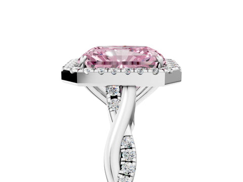 White gold Fancy Pink Radiant Cut Halo Twist Band with Four-Prong Setting_5