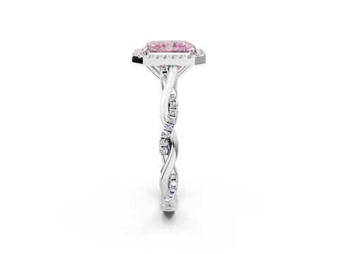 White gold Fancy Pink Radiant Cut Halo Twist Band with Four-Prong Setting_74