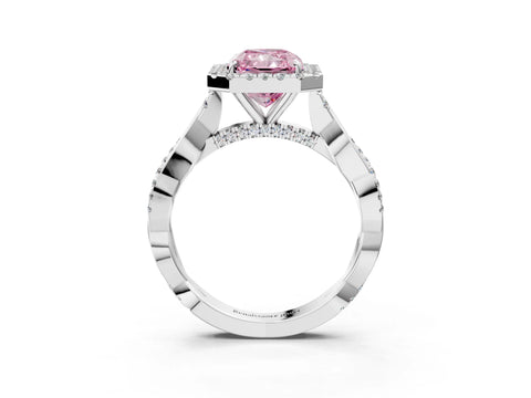White gold Fancy Pink Radiant Cut Halo Twist Band with Four-Prong Setting_75