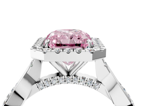 White gold Fancy Pink Radiant Cut Halo Twist Band with Four-Prong Setting_76