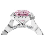 White gold Fancy Pink Radiant Cut Halo Twist Band with Four-Prong Setting_77