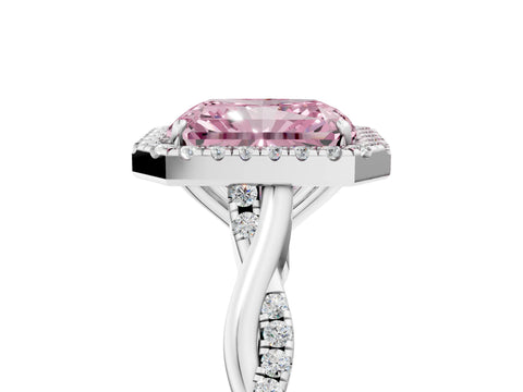 White gold Fancy Pink Radiant Cut Halo Twist Band with Four-Prong Setting_77