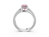 White gold Fancy Pink Radiant  Cut Milgrain Channel Set Engagement Ring with Solitaire Prong Setting_51