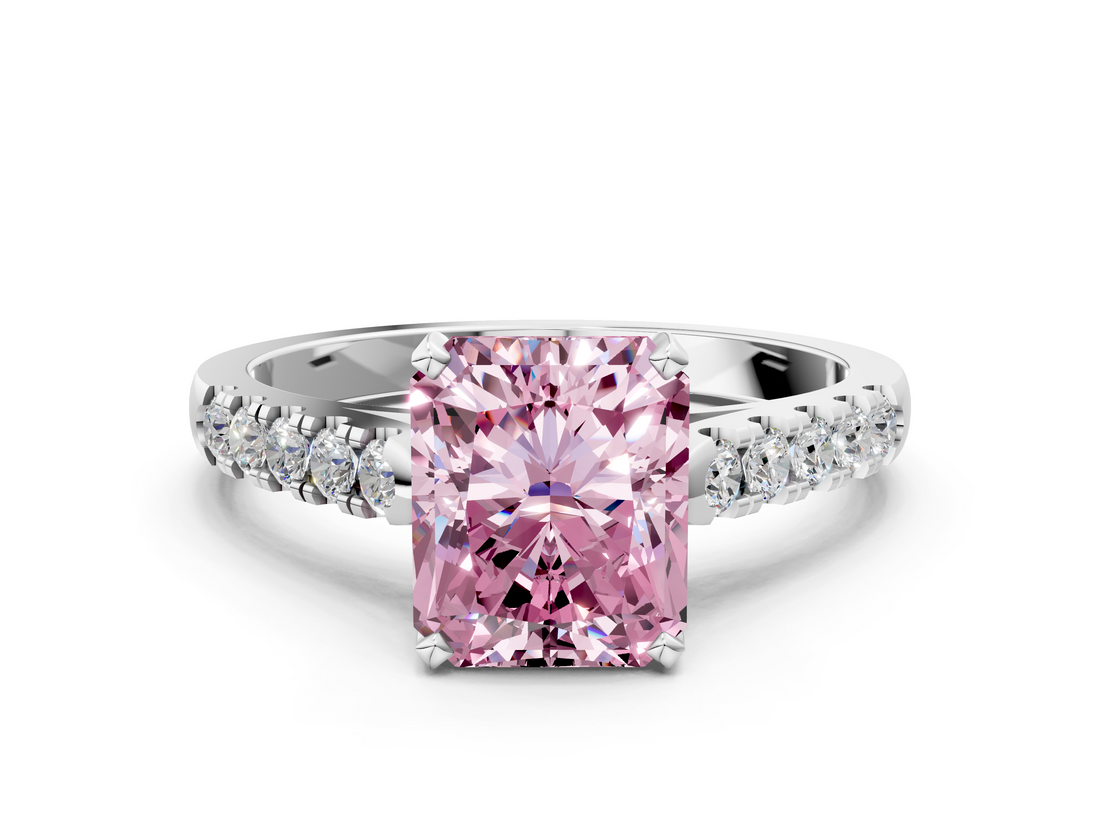 White gold Fancy Pink Radiant  Cut Pavé Band Solitaire Ring with Four-Prong Setting_21