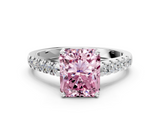 White gold Fancy Pink Radiant  Cut Pavé Band Solitaire Ring with Four-Prong Setting_21