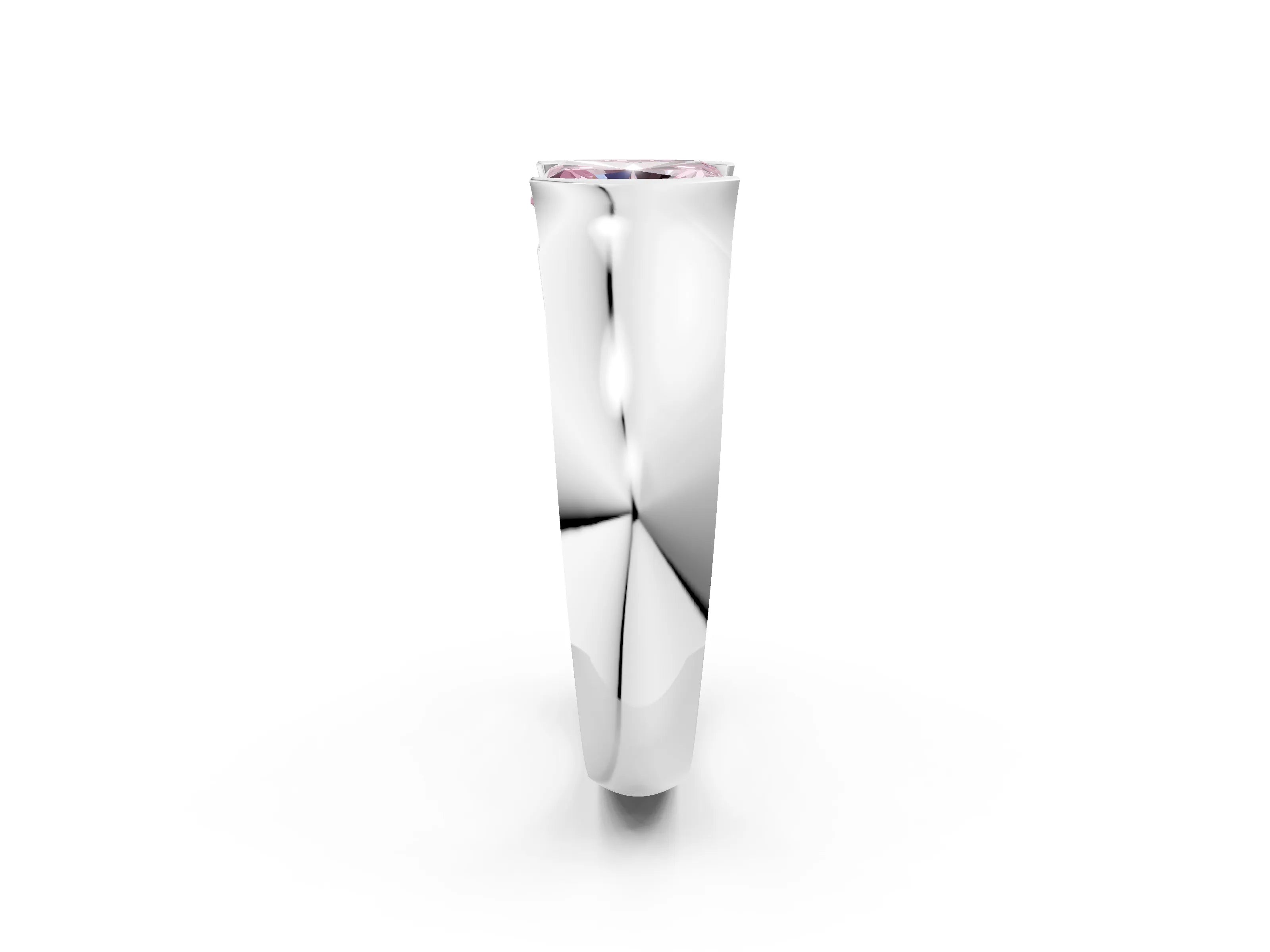 White gold Fancy Pink Radiant Cut Solitaire Bezel Set Diamond Ring with Wide Band_14