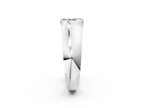 White gold Fancy Pink Radiant Cut Solitaire Bezel Set Diamond Ring with Wide Band_14