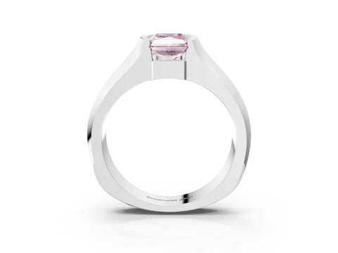 White gold Fancy Pink Radiant Cut Solitaire Bezel Set Diamond Ring with Wide Band_15