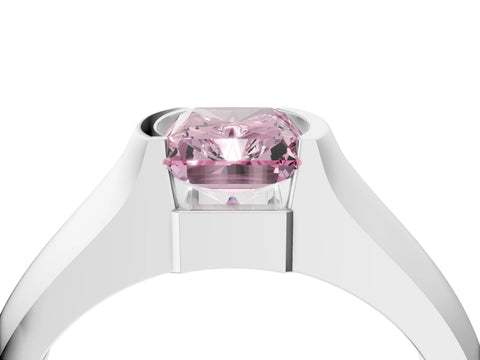 White gold Fancy Pink Radiant Cut Solitaire Bezel Set Diamond Ring with Wide Band_16