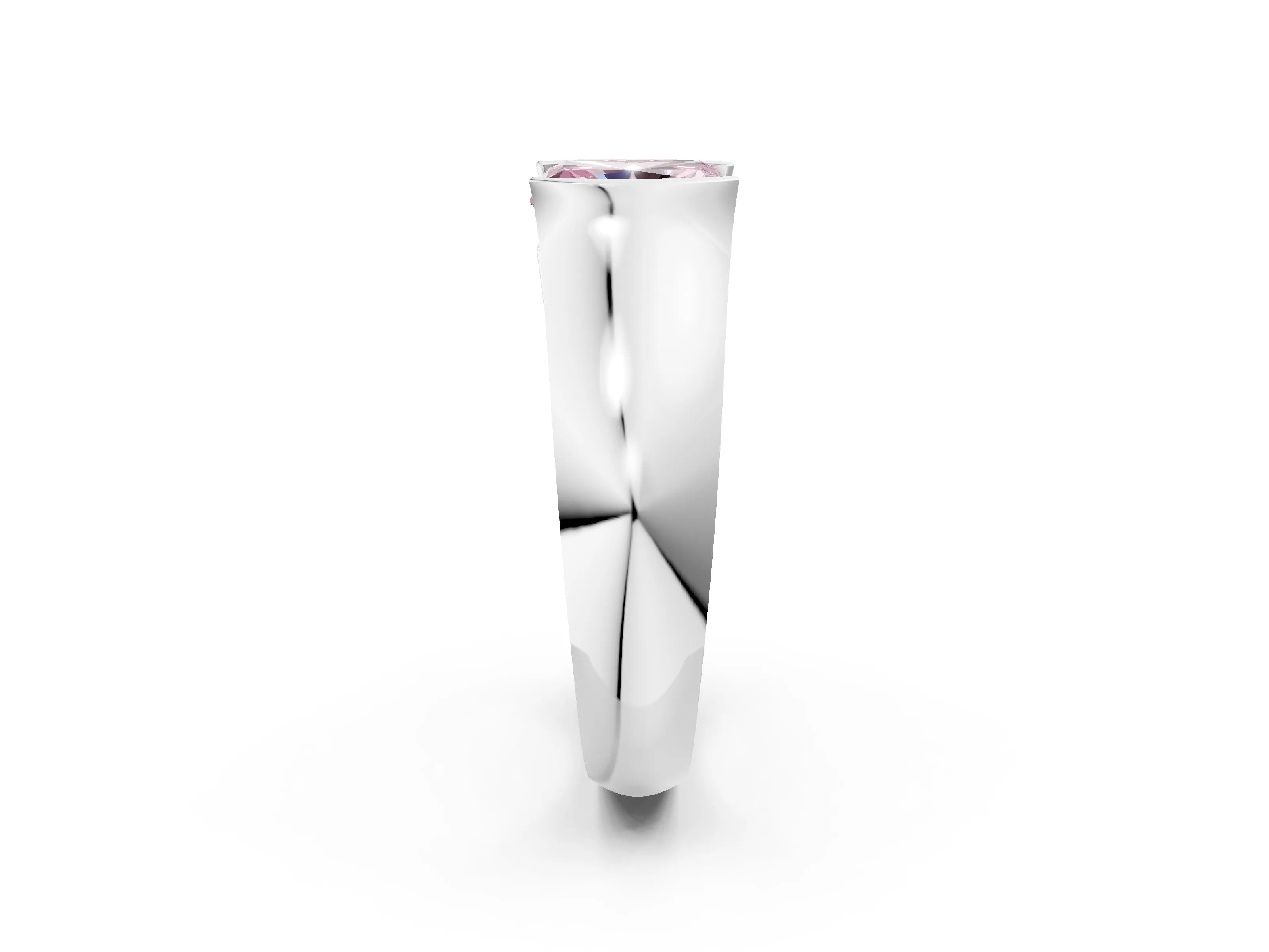 White gold Fancy Pink Radiant Cut Solitaire Bezel Set Diamond Ring with Wide Band_2
