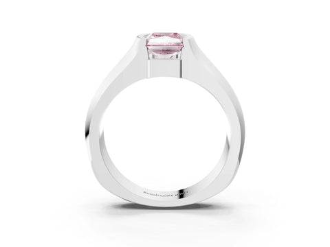 White gold Fancy Pink Radiant Cut Solitaire Bezel Set Diamond Ring with Wide Band_3