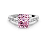 White gold Fancy Pink Radiant Cut Solitaire Cathedral Diamond Engagement Ring with Channel-Set Band and Four-Prong Setting_15
