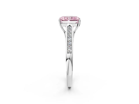 White gold Fancy Pink Radiant Cut Solitaire Cathedral Diamond Engagement Ring with Channel-Set Band and Four-Prong Setting_5