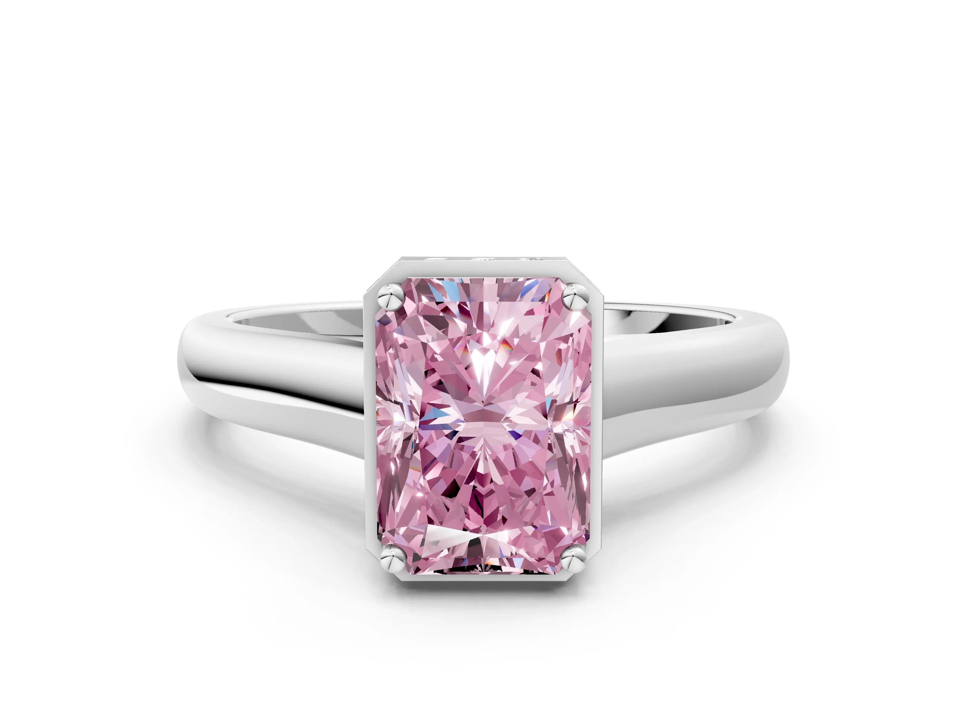 White gold Fancy Pink Radiant Cut Solitaire Diamond Engagement Ring with Four-Prong Setting and Tapered Band_12