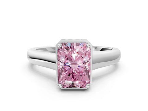 White gold Fancy Pink Radiant Cut Solitaire Diamond Engagement Ring with Four-Prong Setting and Tapered Band_12