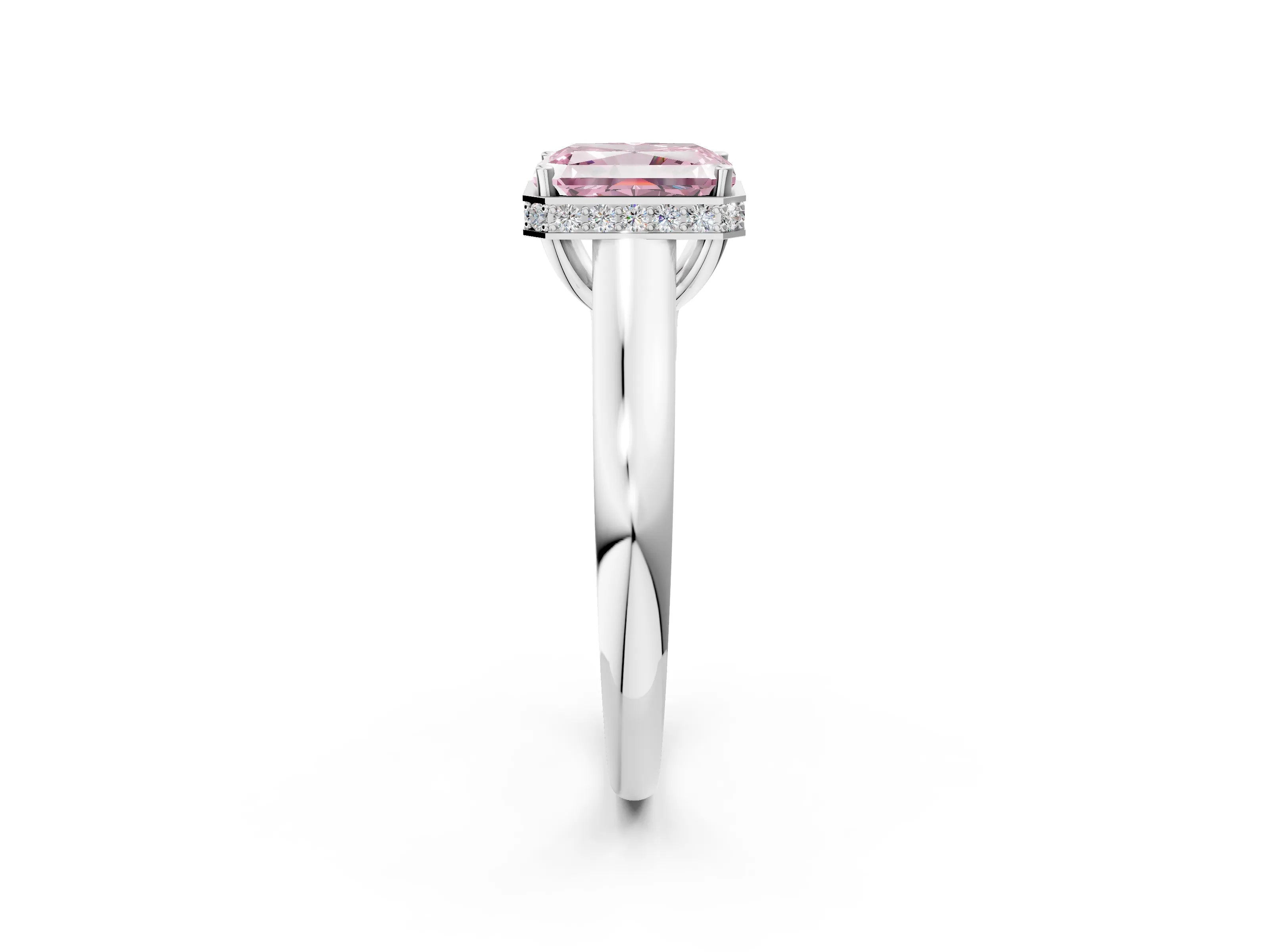 White gold Fancy Pink Radiant Cut Solitaire Diamond Engagement Ring with Four-Prong Setting and Tapered Band_14