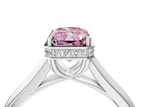White gold Fancy Pink Radiant Cut Solitaire Diamond Engagement Ring with Four-Prong Setting and Tapered Band_16