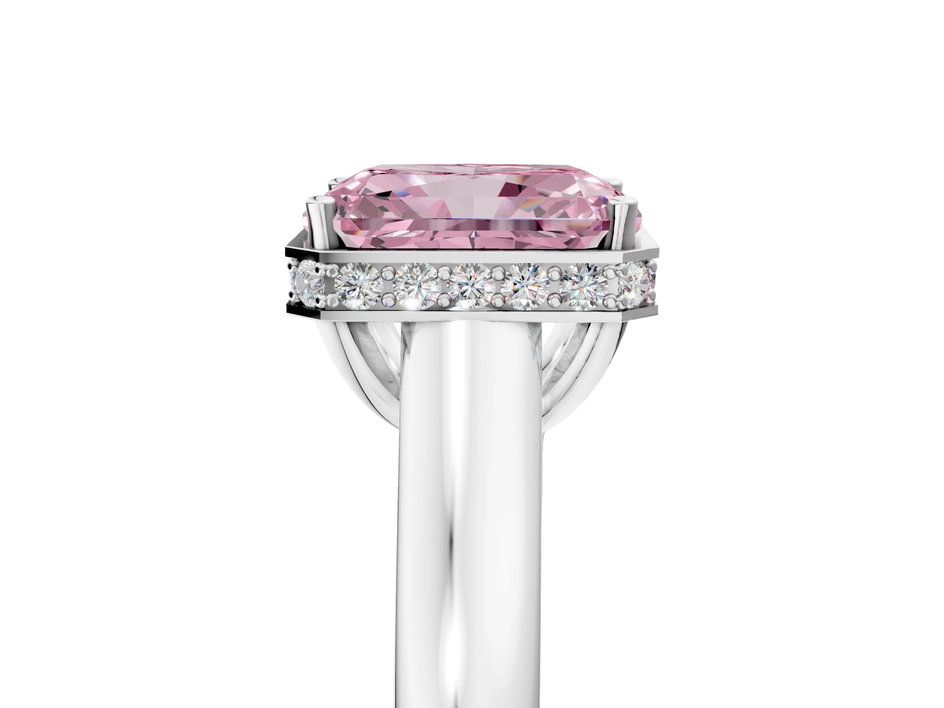 White gold Fancy Pink Radiant Cut Solitaire Diamond Engagement Ring with Four-Prong Setting and Tapered Band_17