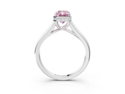 White gold Fancy Pink Radiant Cut Solitaire Diamond Engagement Ring with Four-Prong Setting and Tapered Band_3