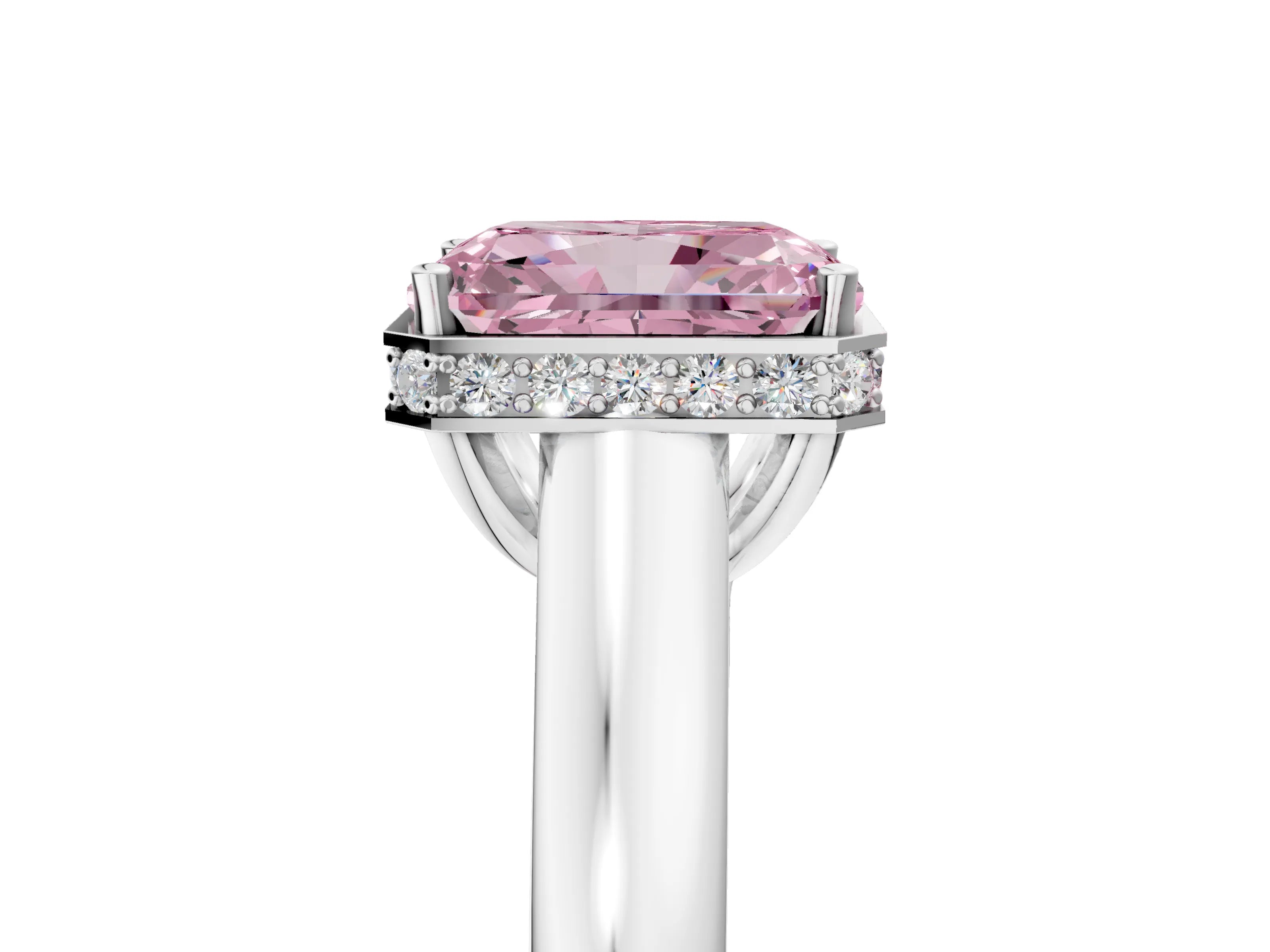 White gold Fancy Pink Radiant Cut Solitaire Diamond Engagement Ring with Four-Prong Setting and Tapered Band_5