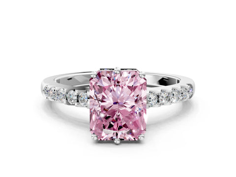White gold Fancy Pink Radiant Cut Solitaire Diamond Engagement Ring with Pavé Band and Six-Prong Setting_12