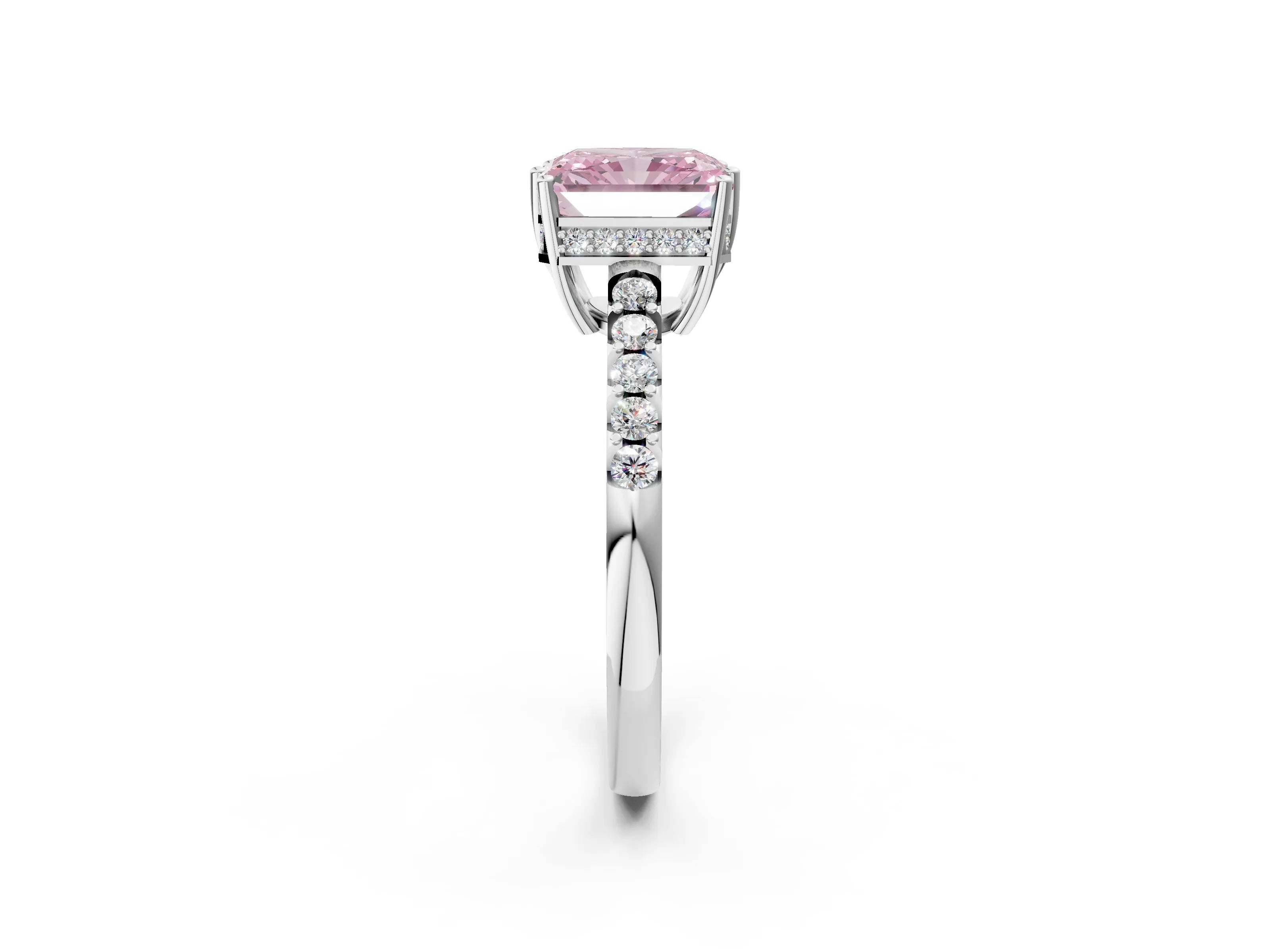 White gold Fancy Pink Radiant Cut Solitaire Diamond Engagement Ring with Pavé Band and Six-Prong Setting_14