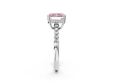 White gold Fancy Pink Radiant Cut Solitaire Diamond Engagement Ring with Pavé Band and Six-Prong Setting_14