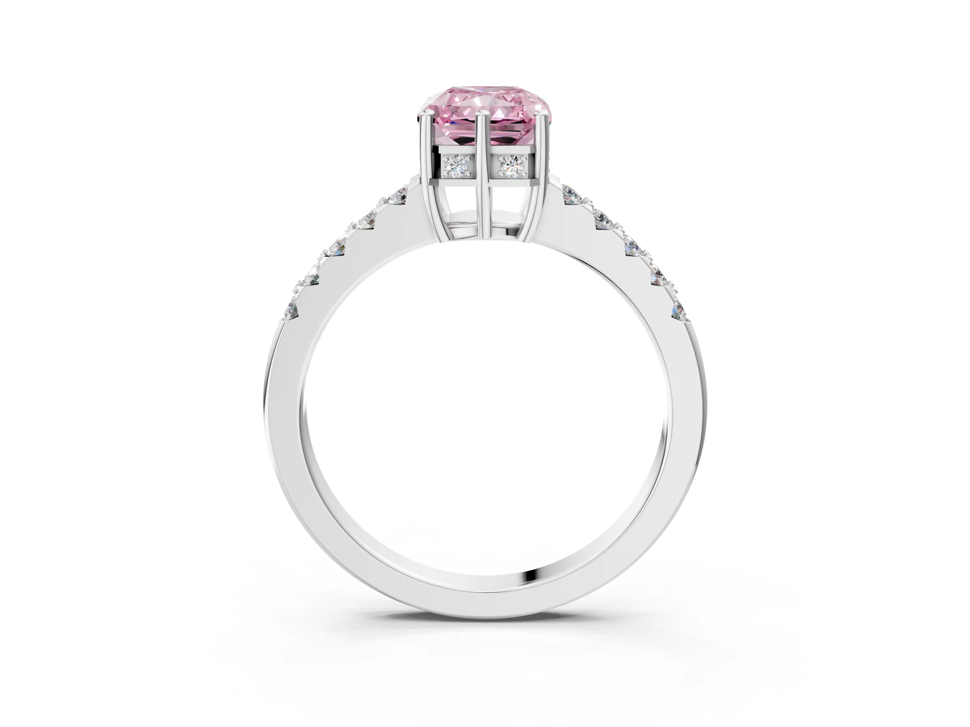 White gold Fancy Pink Radiant Cut Solitaire Diamond Engagement Ring with Pavé Band and Six-Prong Setting_15